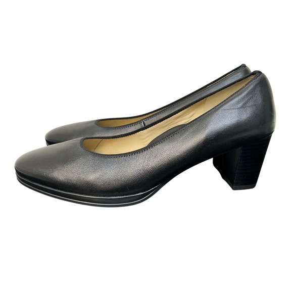 Ara Women's Black Ophelia Leather Pumps Size 6.5 UK 4 | 2" Block Heel Almond Toe - Picture 1 of 12